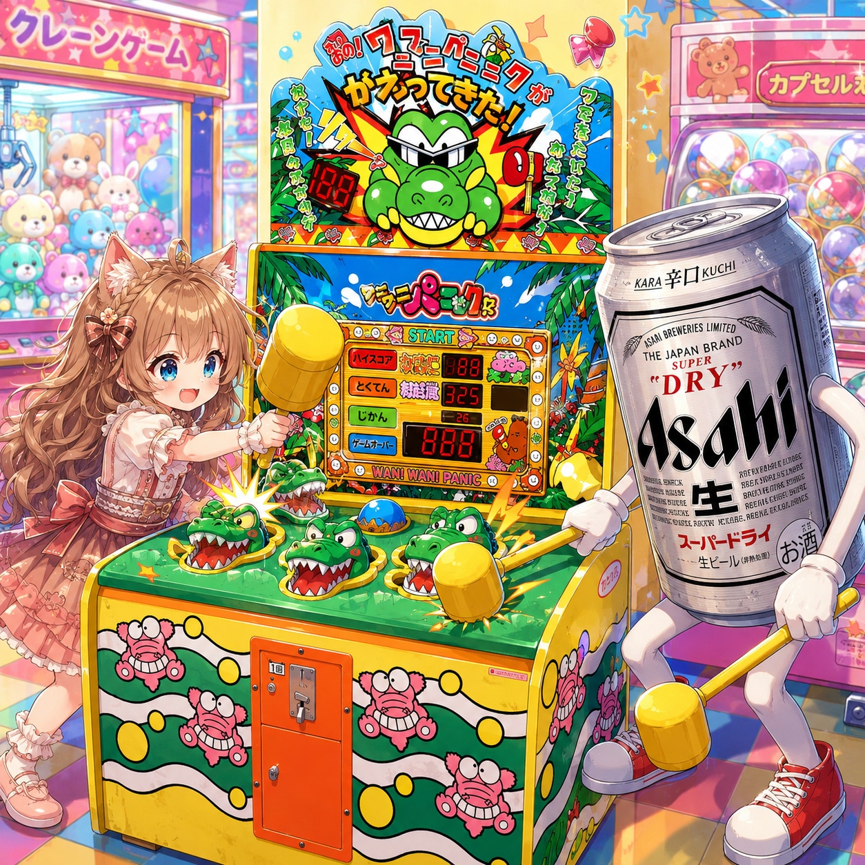 ワニワニパニックで遊ぶ小さな女の子