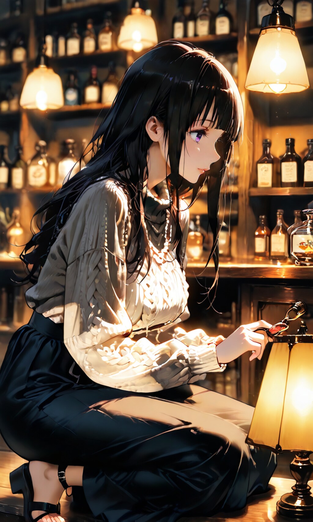ランプ灯る骨董店、千反田えるが何かに見惚れるひととき