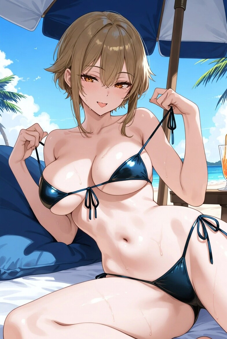 水着の肩ひもずらし