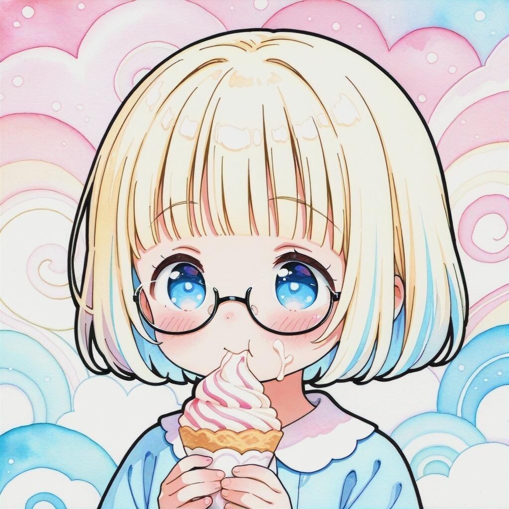 少女には大きすぎて顔いっぱいにクリームが…