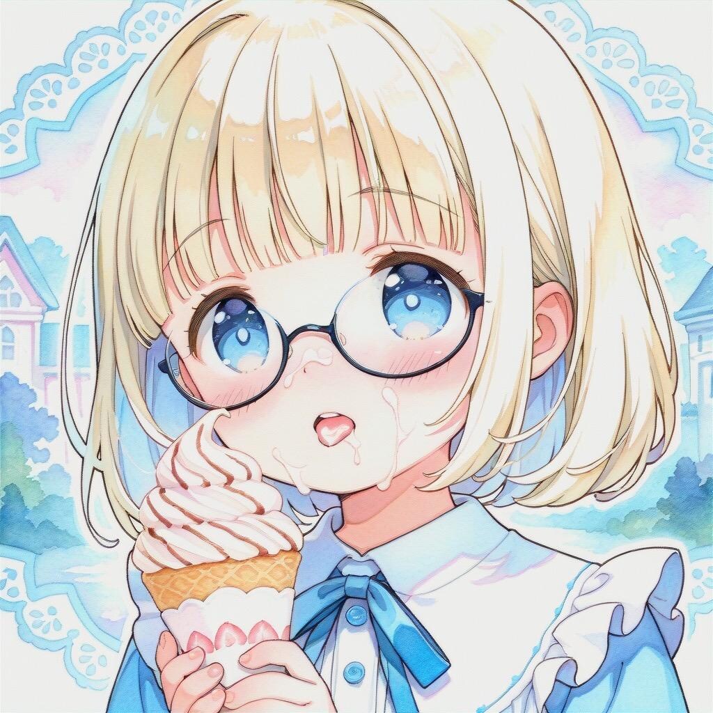 少女には大きすぎて顔いっぱいにクリームが…