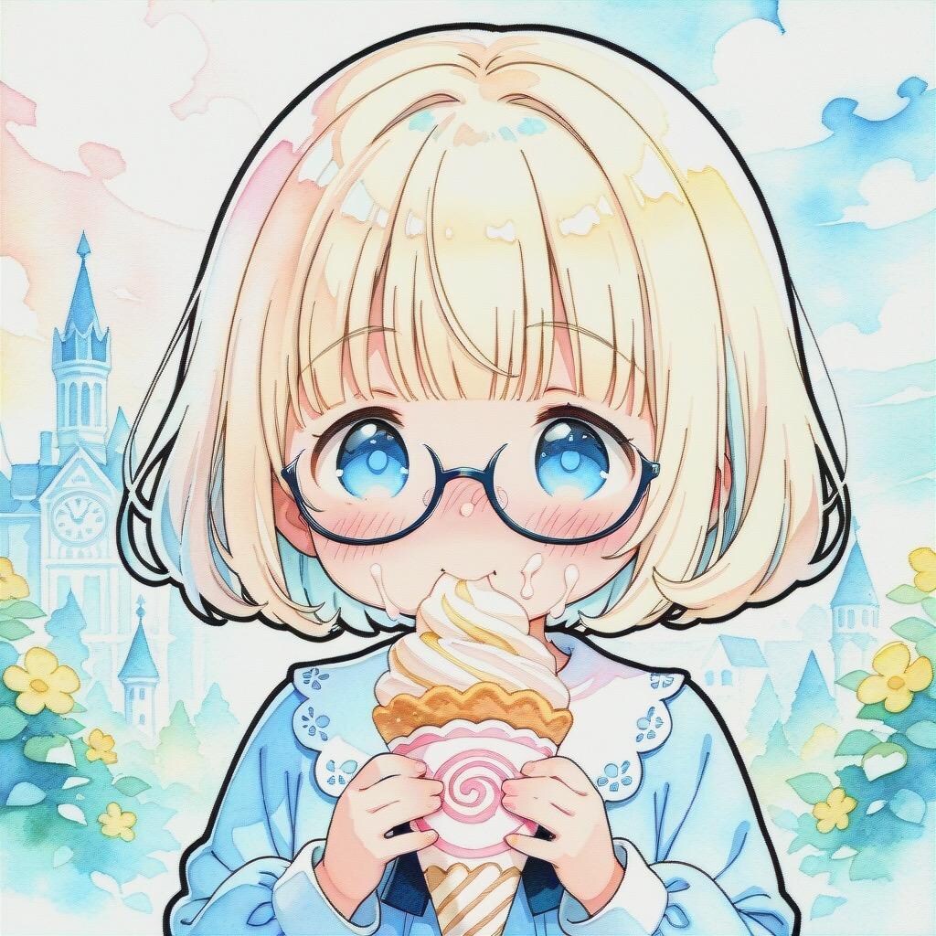 少女には大きすぎて顔いっぱいにクリームが…