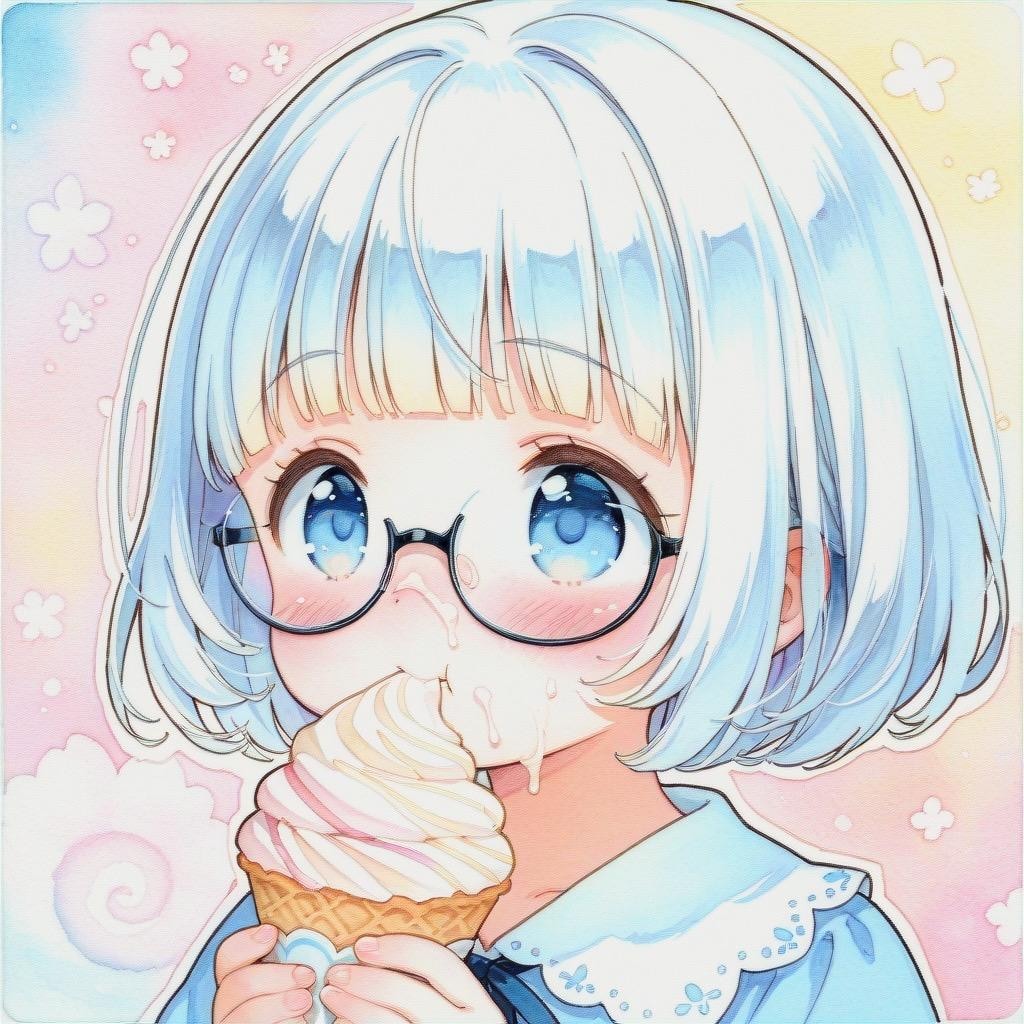 少女には大きすぎて顔いっぱいにクリームが…