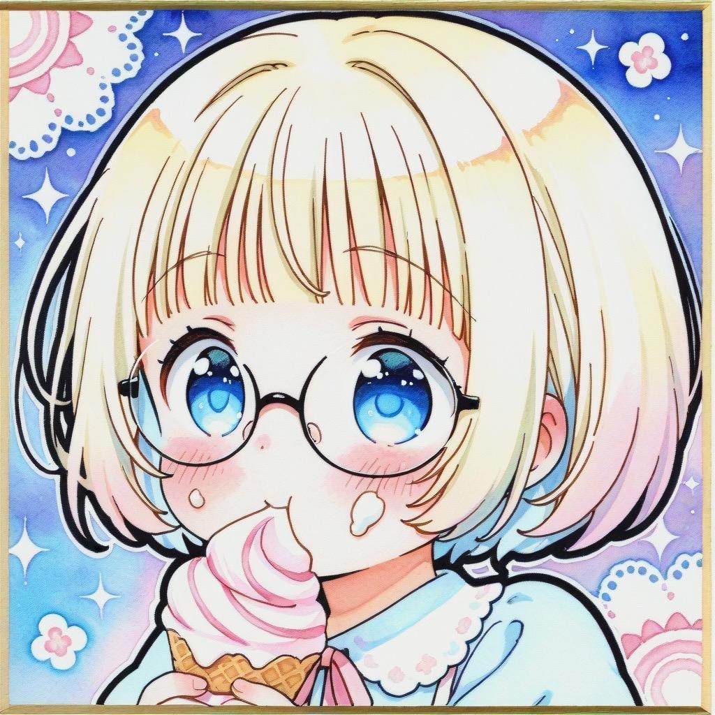 少女には大きすぎて顔いっぱいにクリームが…