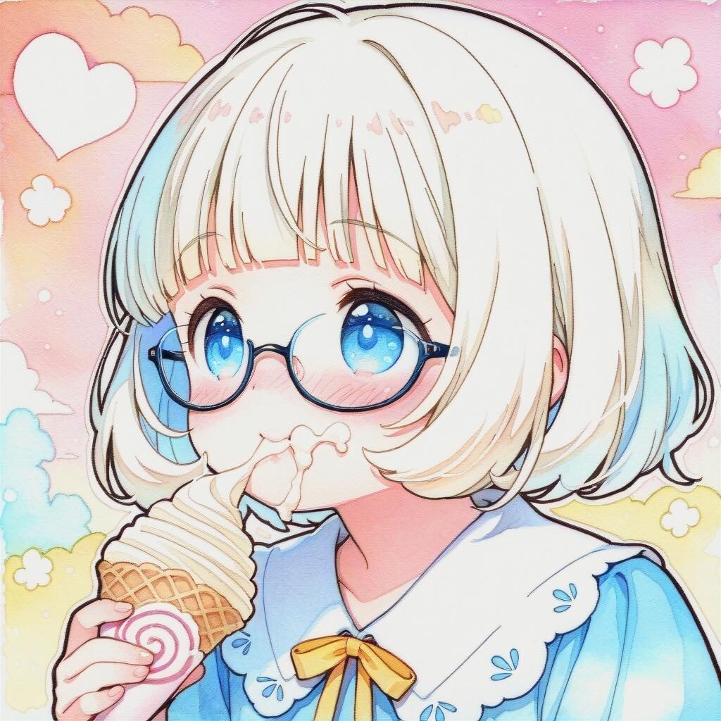 少女には大きすぎて顔いっぱいにクリームが…