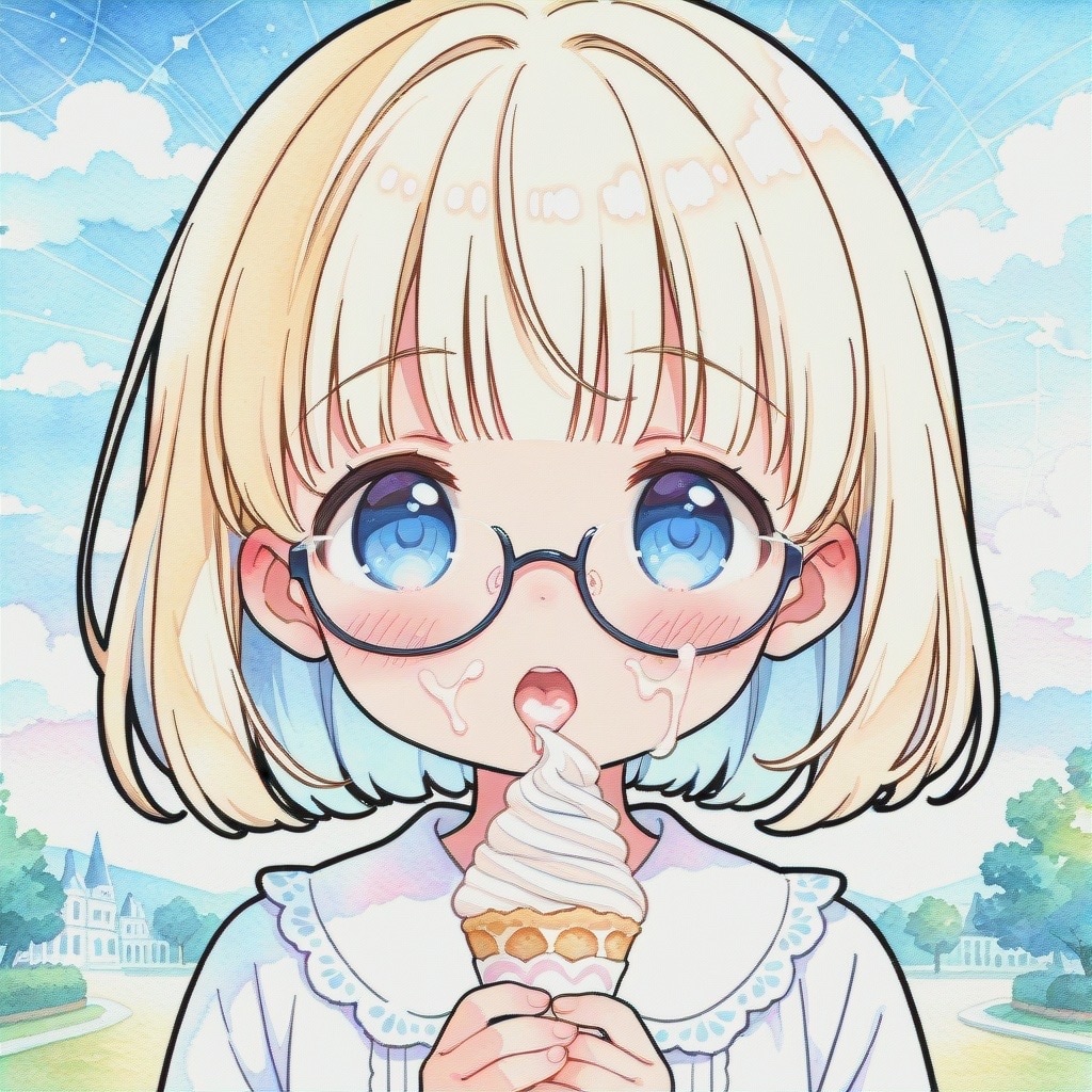 少女には大きすぎて顔いっぱいにクリームが… | の人気AIイラスト・グラビア