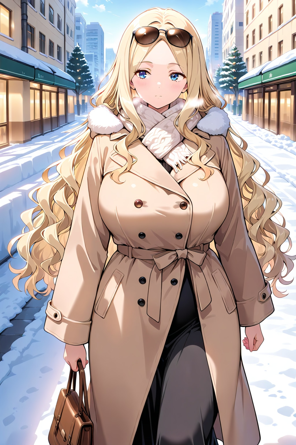 雪が降り積もった街中のなつみさん