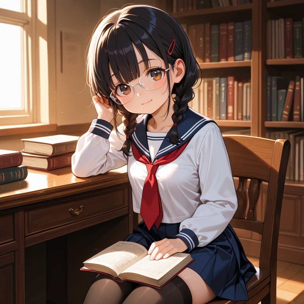 眼鏡三つ編み少女