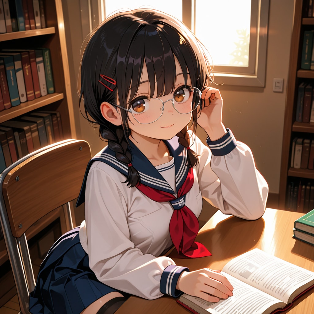 眼鏡三つ編み少女