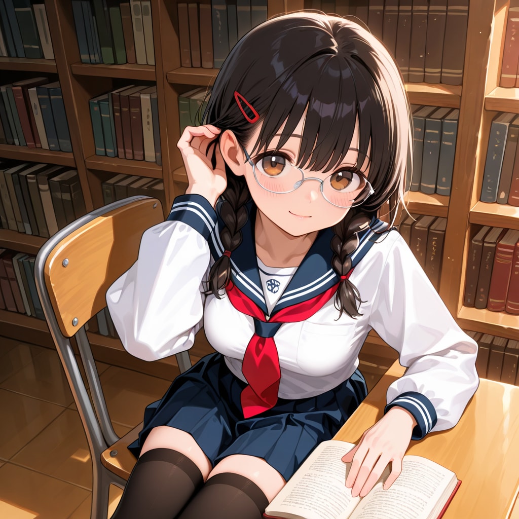 眼鏡三つ編み少女