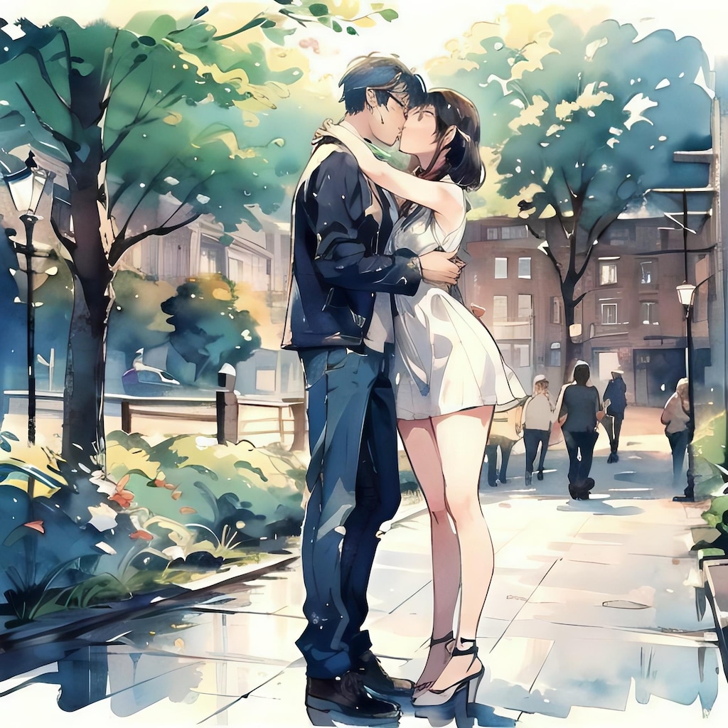 恋人たちのキス、パステル風に