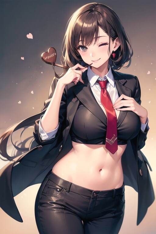 へそ出しスーツOLのバレンタイン