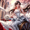 戦時下のウェディングアーマーをまとった姫が夕日に照らされ、馬車に乗って迎える結婚式 8枚目