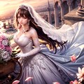 戦時下のウェディングアーマーをまとった姫が夕日に照らされ、馬車に乗って迎える結婚式 2枚目