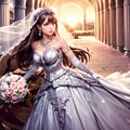 戦時下のウェディングアーマーをまとった姫が夕日に照らされ、馬車に乗って迎える結婚式 3枚目