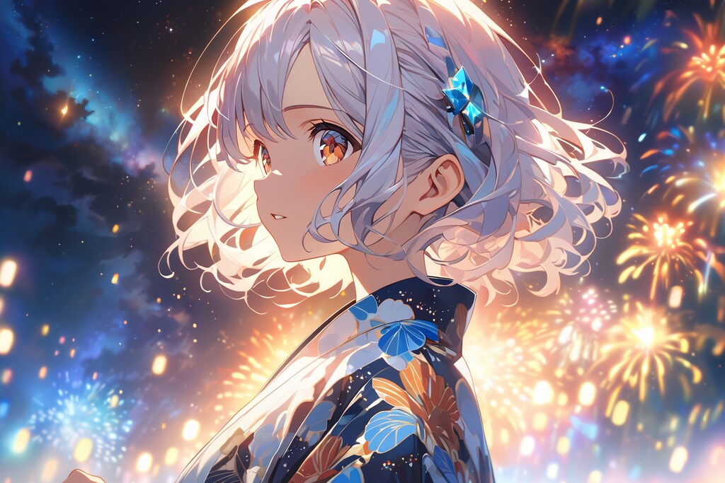 浴衣少女と花火 2/2