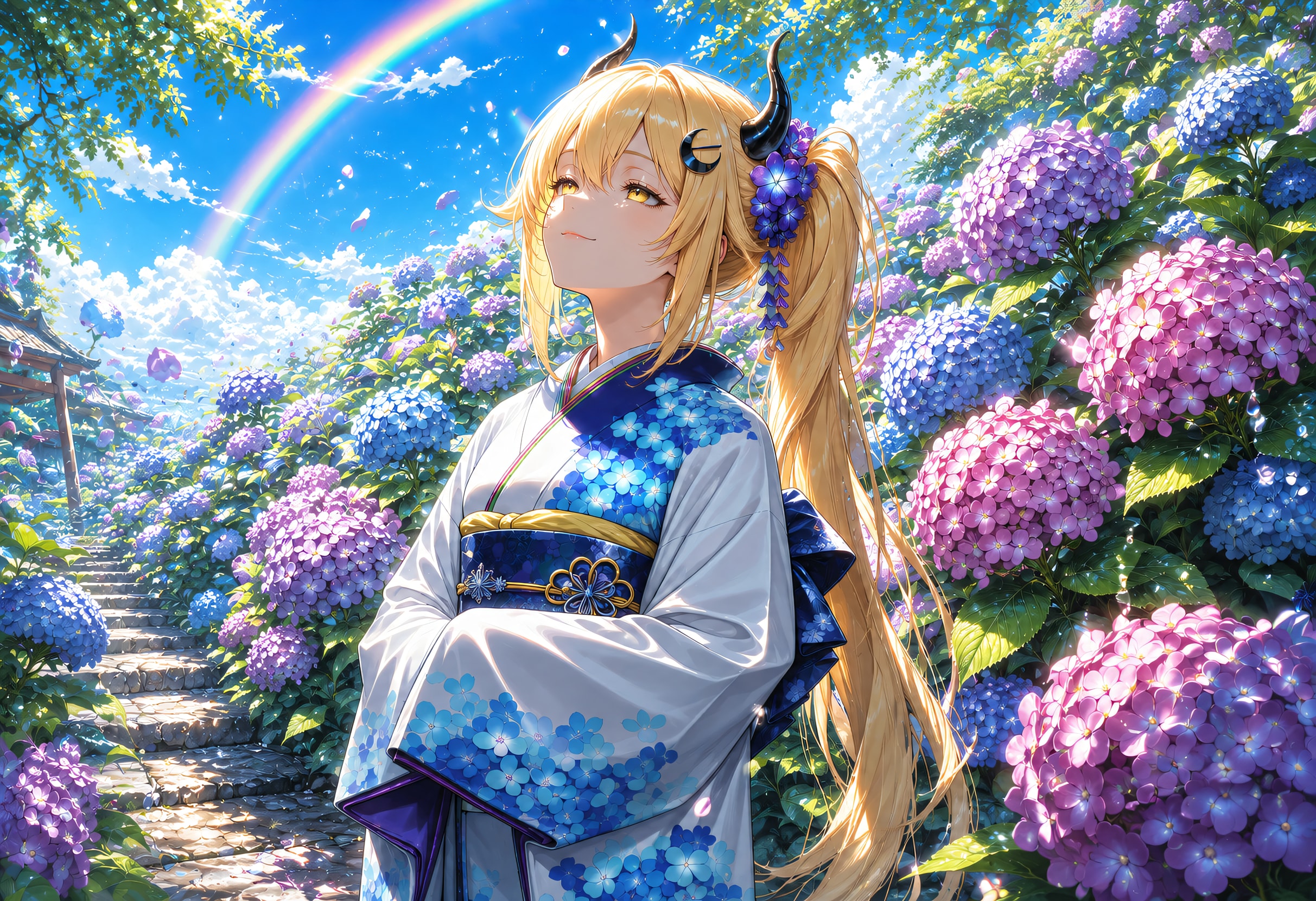 虹と紫陽花と浴衣女鬼高生さん