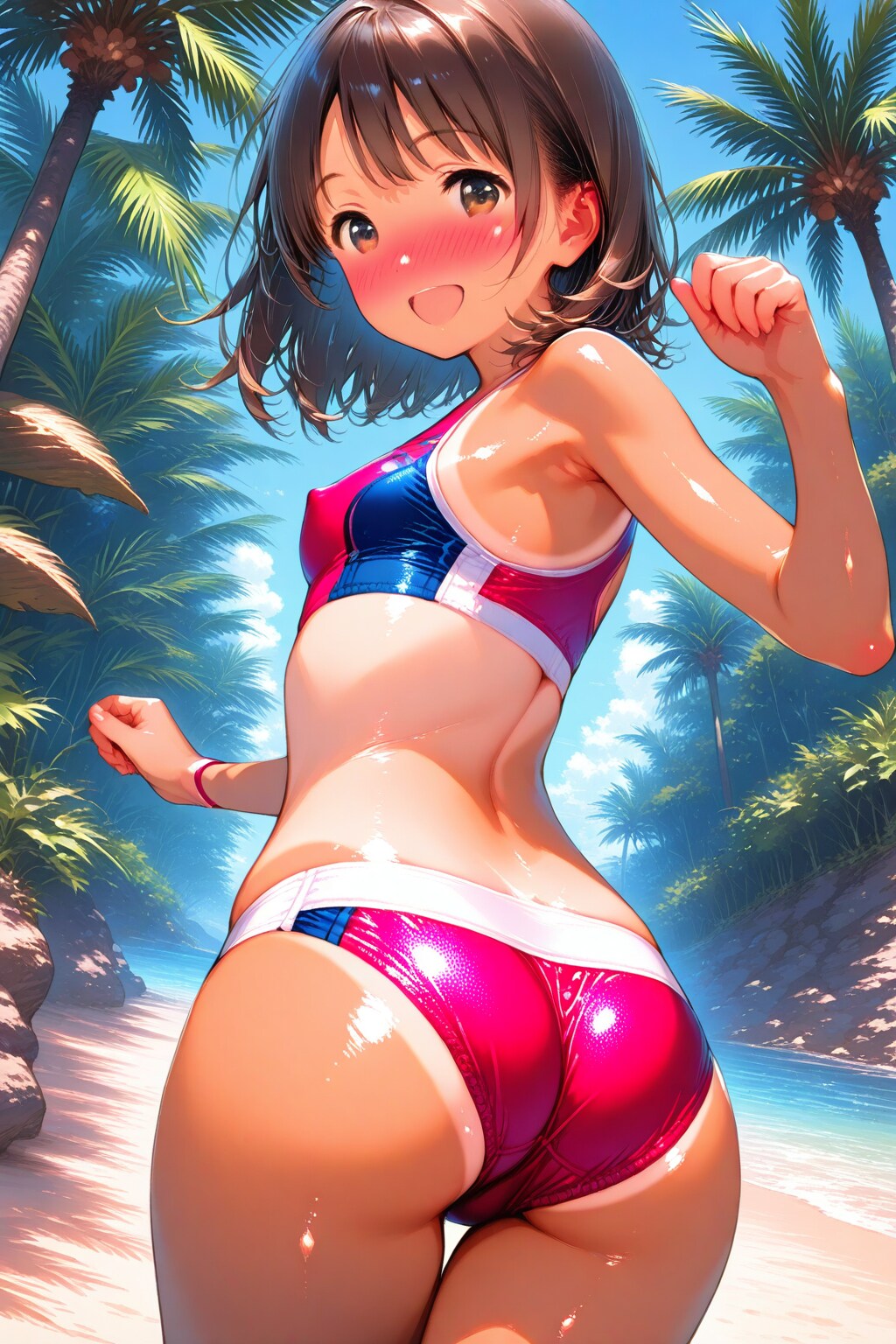 スポーツビキニで戯れる日焼け跡さん