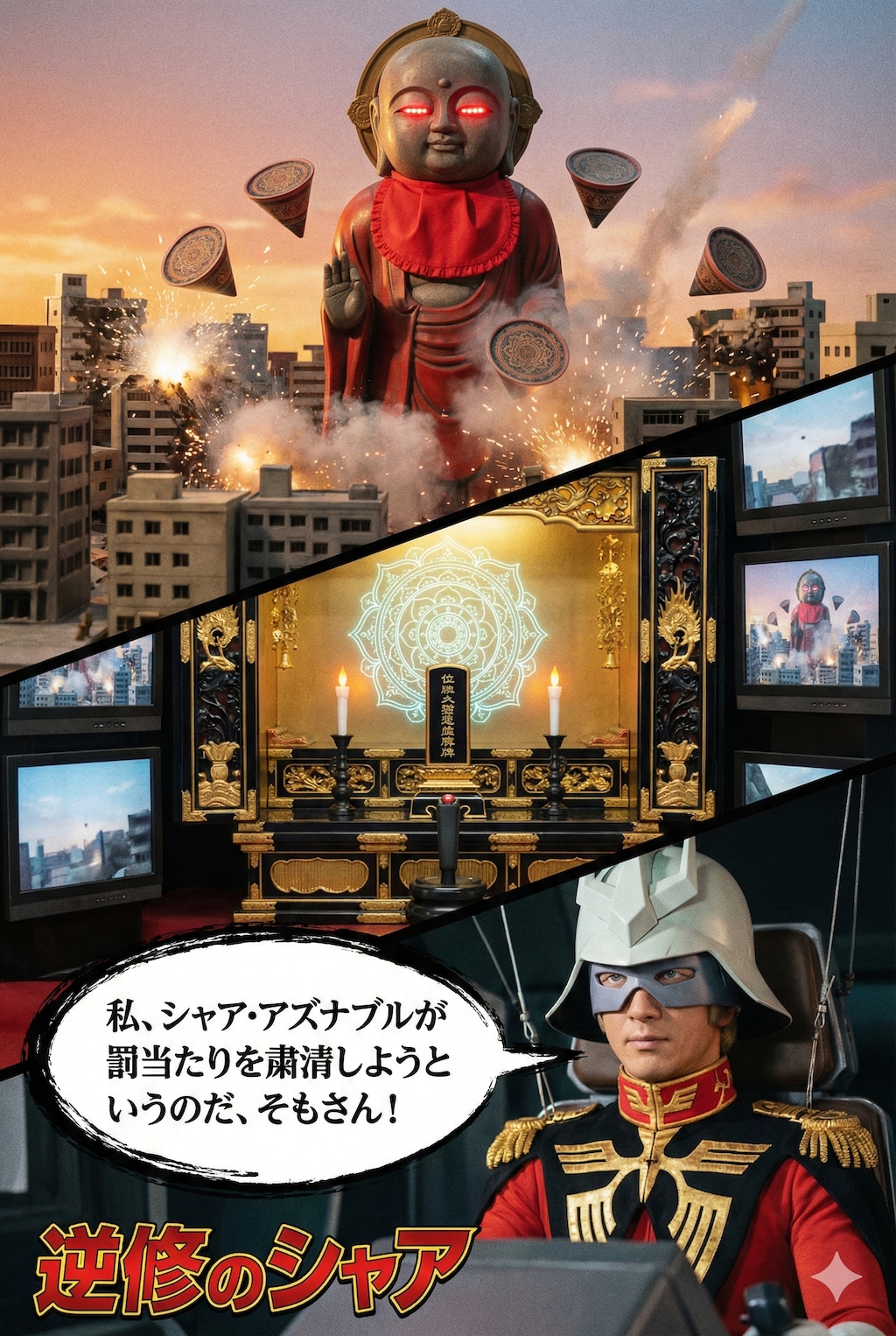 前掛けが赤いのでお地蔵様でも乗れてしまうシャア