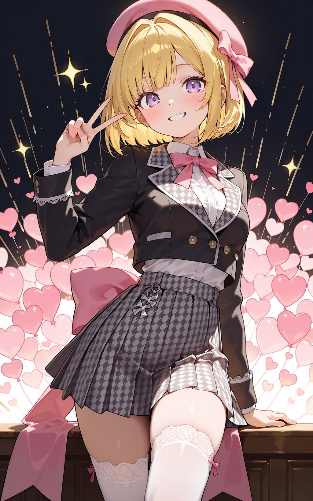 千鳥格子とベレー帽