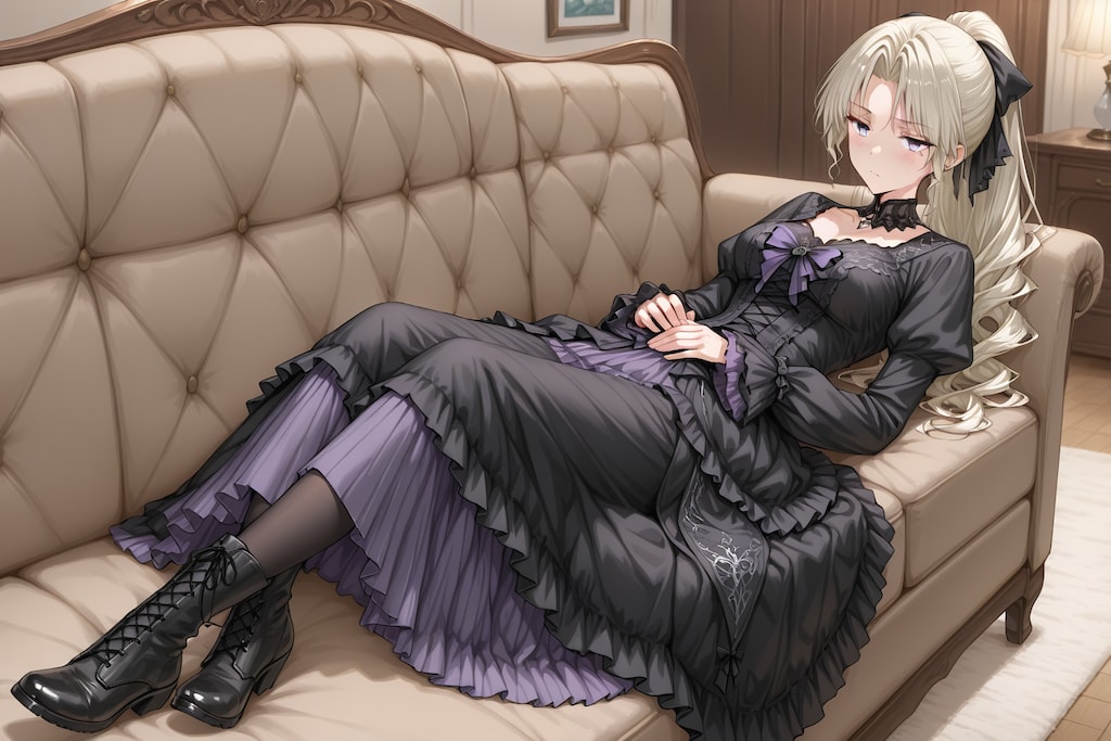 ソファーの上で横になるのにブーツは脱がない女