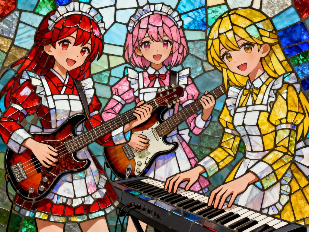 ステンドグラスのメイドガールたち、バンドを結成する