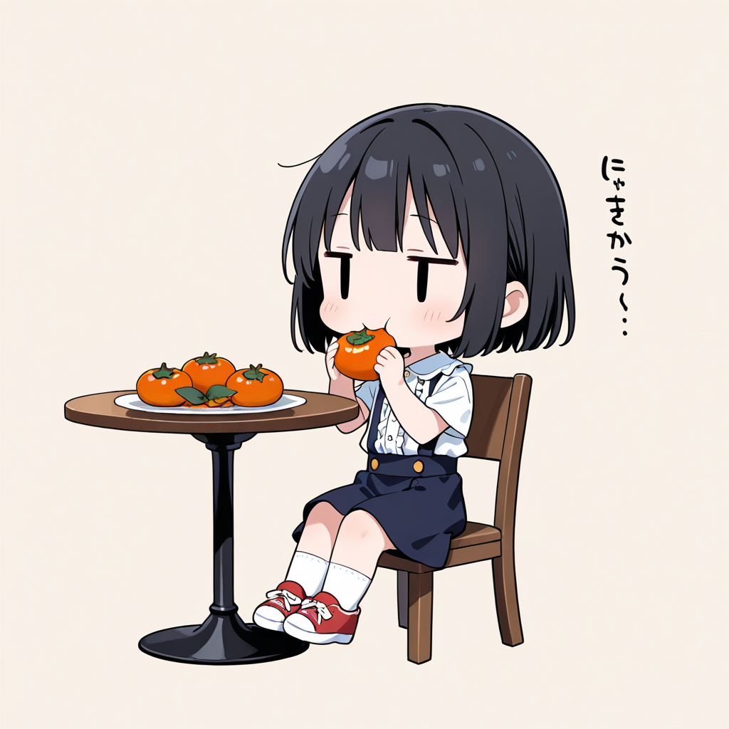 柿を食べる
