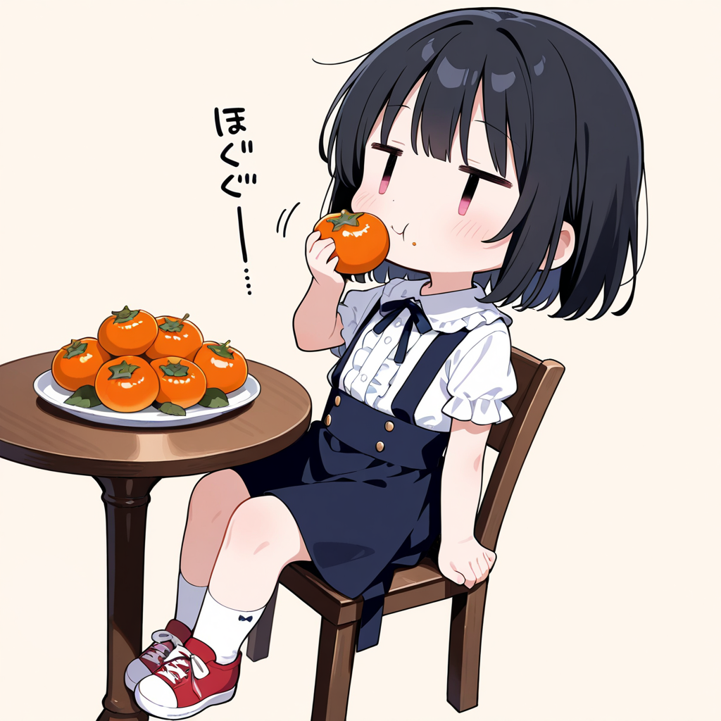 柿を食べる