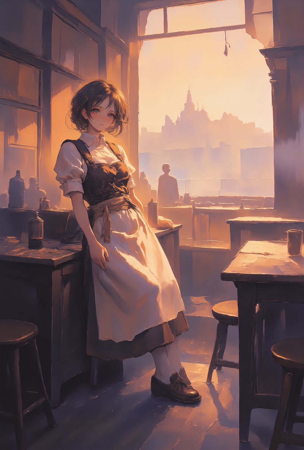 客のいないレストランの給仕