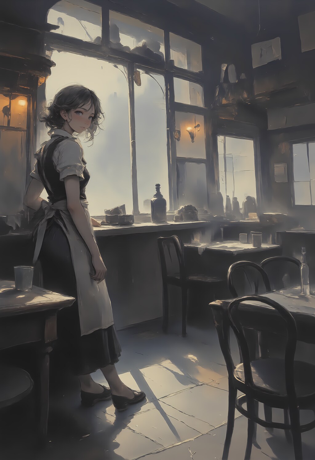 客のいないレストランの給仕