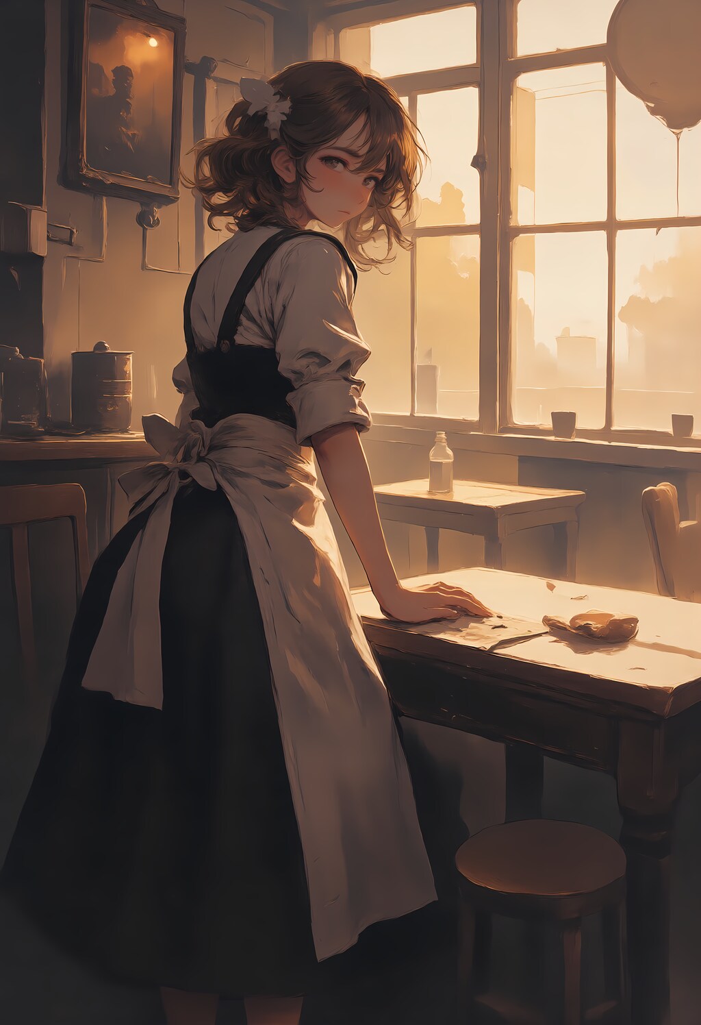 客のいないレストランの給仕