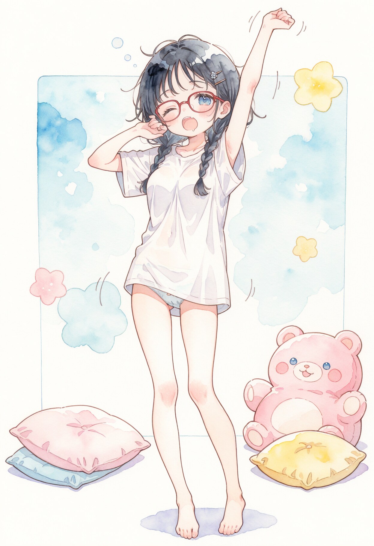 おねむの三つ編みメガネ少女