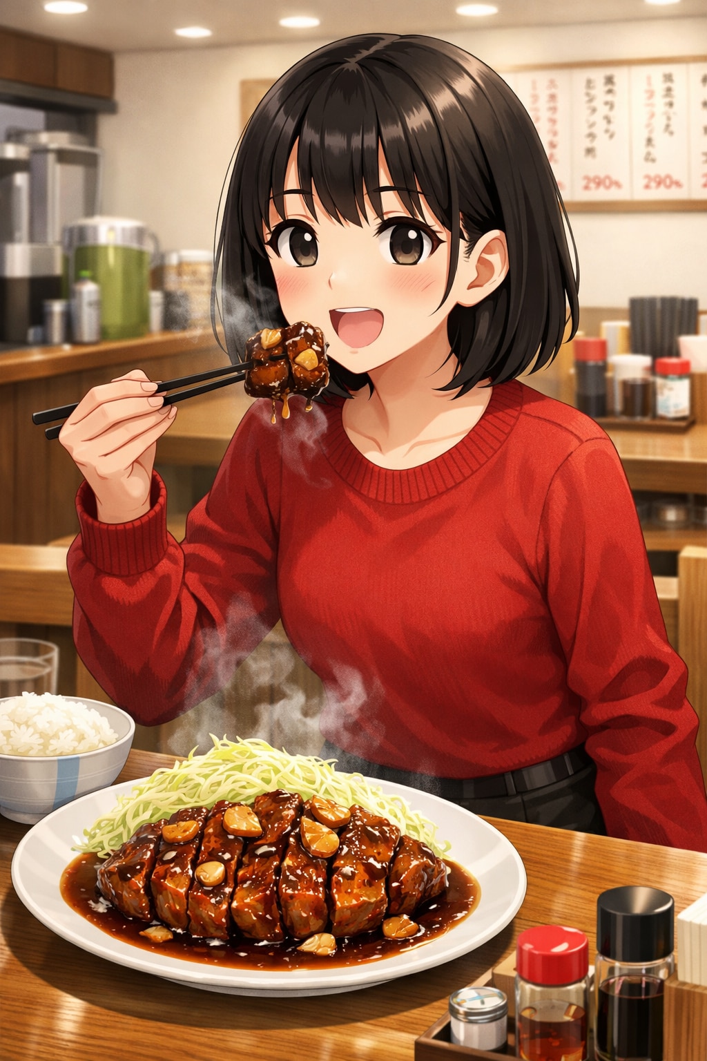 トンテキを食べている女の子 | の人気AIイラスト・グラビア