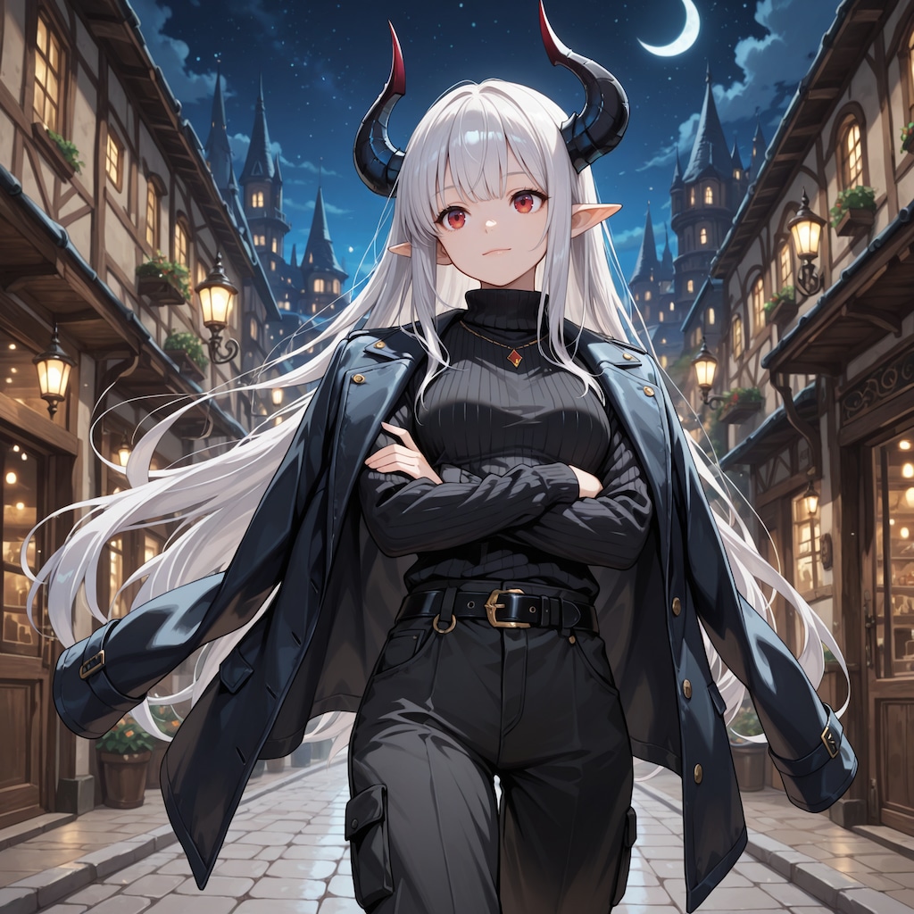 夜の散歩中な銀髪竜姫さん