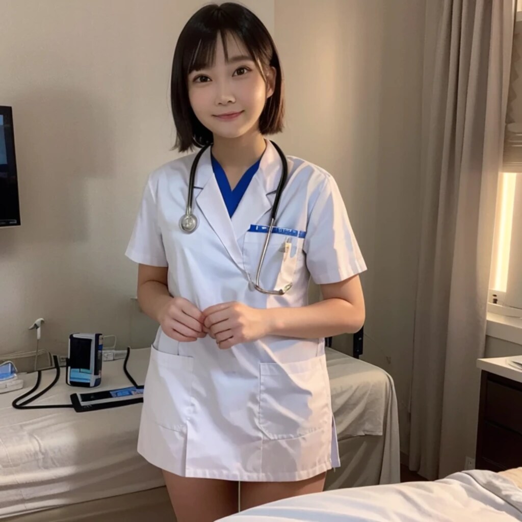 黒髪ボブで白衣の美女３４