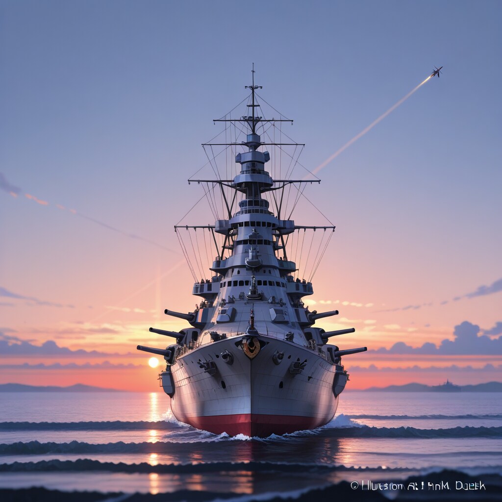軍艦と夕暮れ | の人気AIイラスト・グラビア