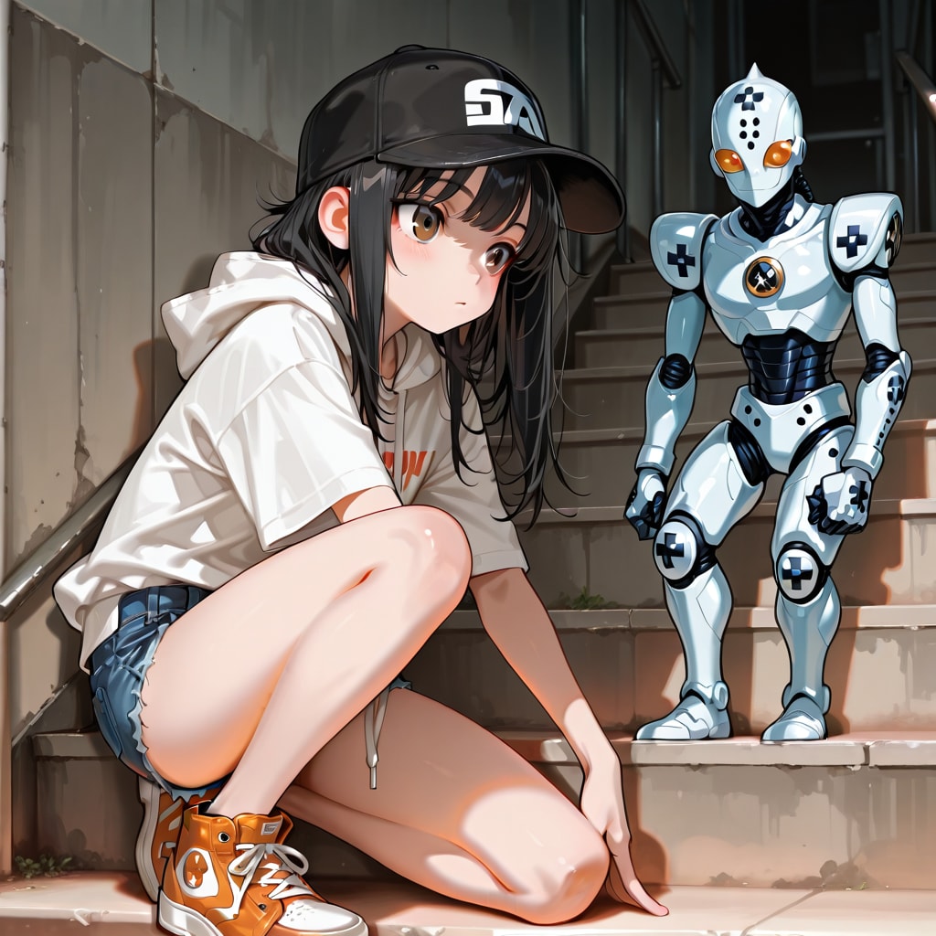 短パン帽子パーカー謎ロボット