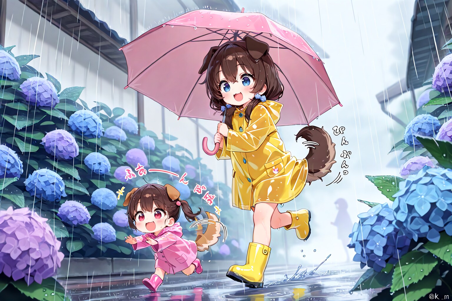 雨の日でもお散歩は欠かさないわんこ