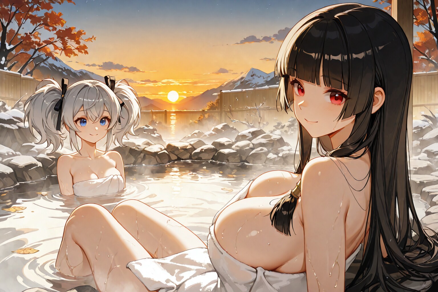夕焼けの露天風呂
