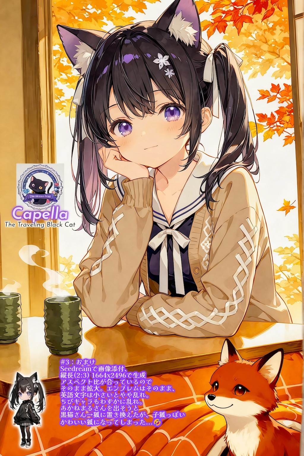 旅する黒猫とこたつ体験 (Seedream画像添付もあるよ)