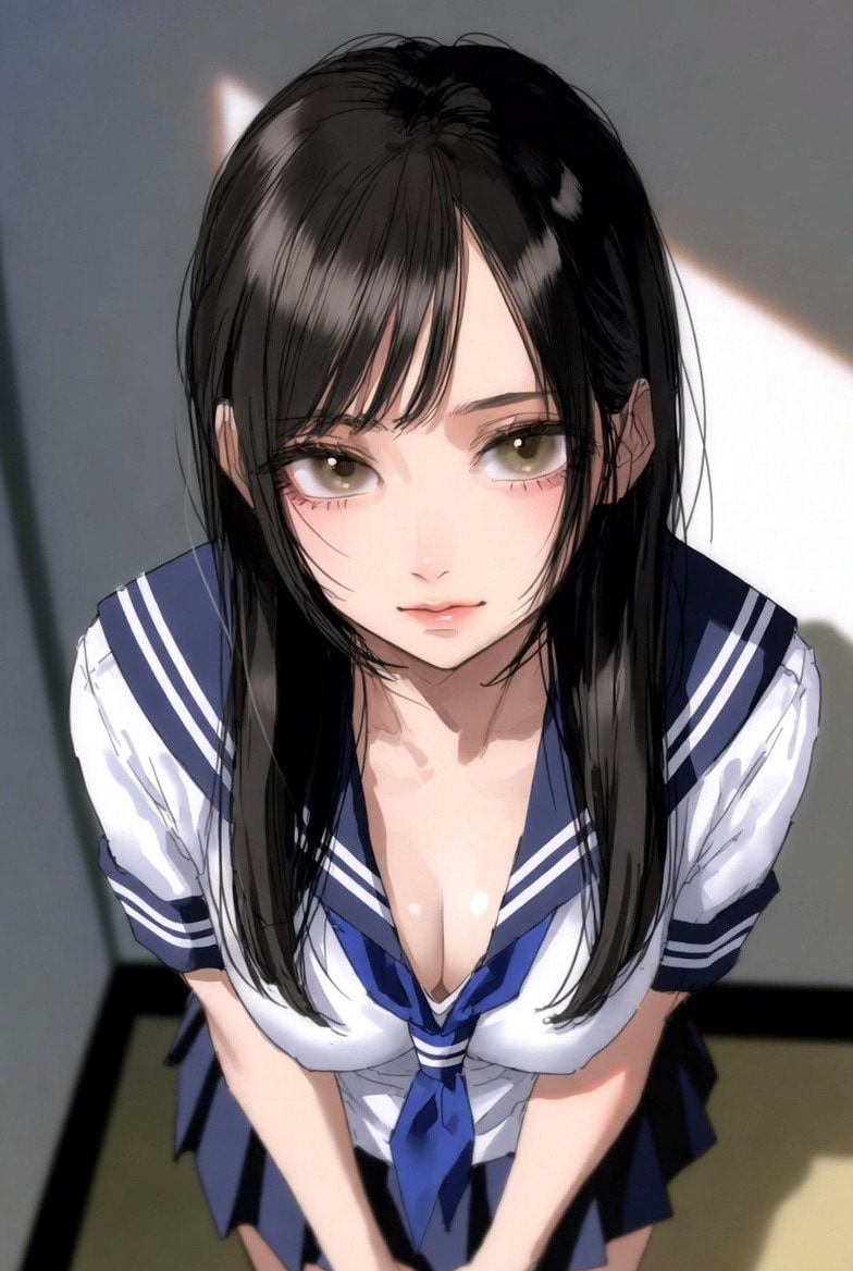 上目遣いな女子高生