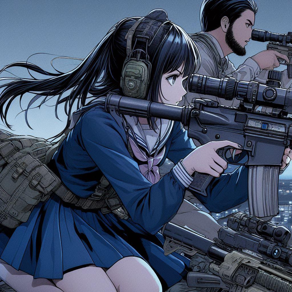 狙撃任務の武装女子高生💥💥💥