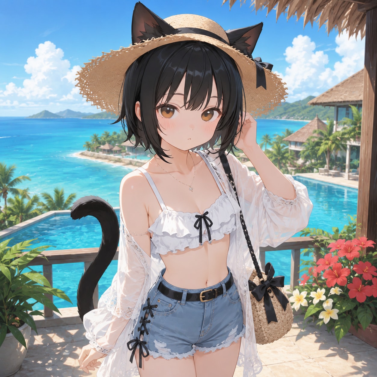 夏コーデの黒猫ちゃん