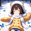 冬の森で眠るクマ娘と、白蛇と青い蝶 3枚目