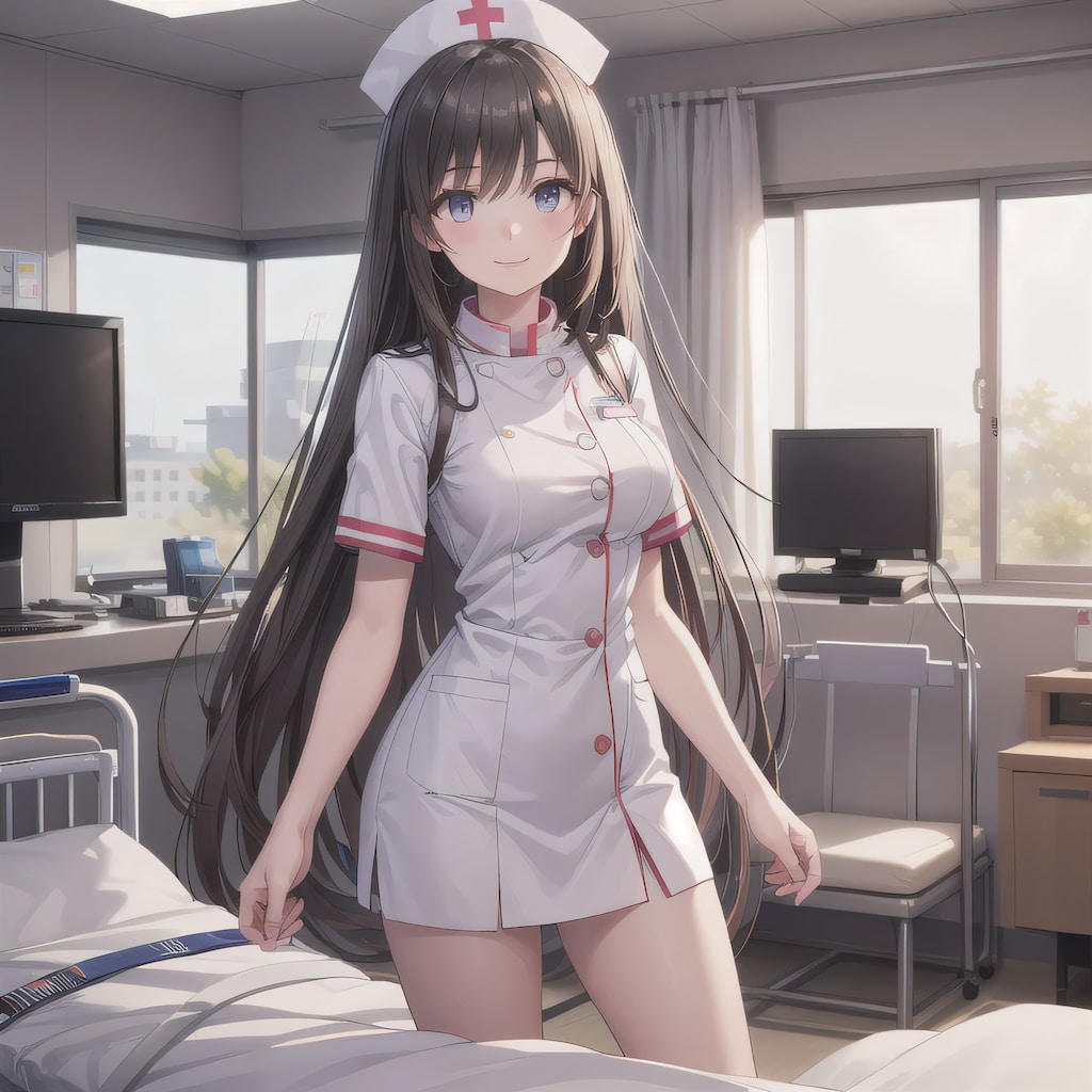 黒髪ロングで白衣の少女５５