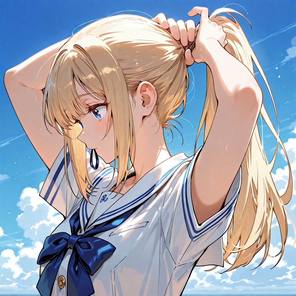 春晴れに髪を結ってるちちぷいや　弾 | の人気AIイラスト・グラビア