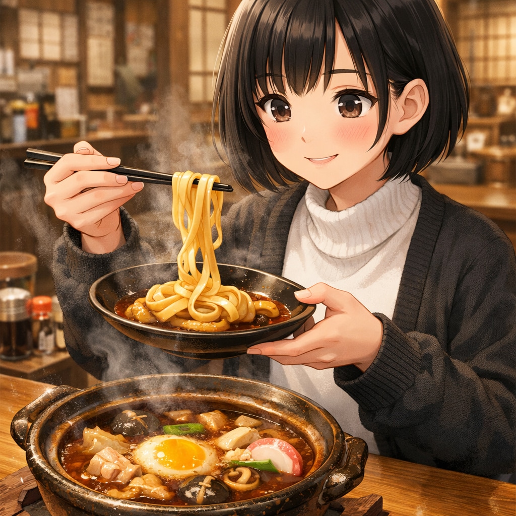 味噌煮込みうどんを食べている女の子 | の人気AIイラスト・グラビア