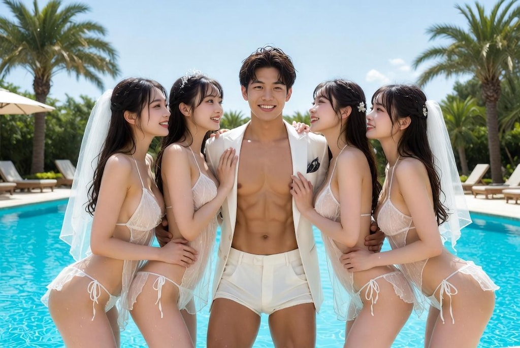 一夫多妻婚　プールSIDE