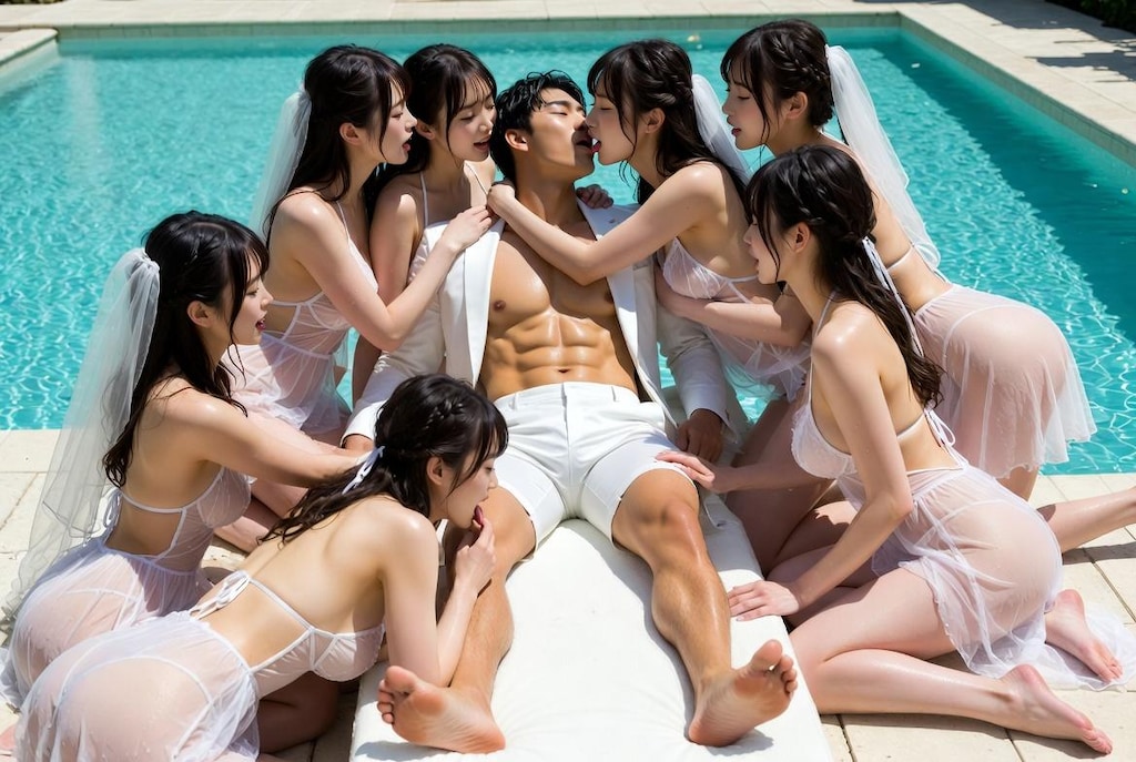 一夫多妻婚　プールSIDE