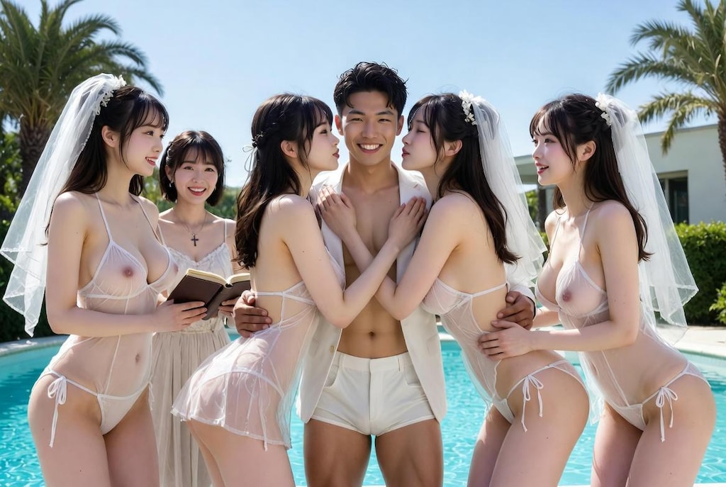 一夫多妻婚　プールSIDE